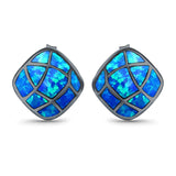 Solitaire Stud Earring Cushion Shape Lab Created Opal 925 Sterling Silver (13mm)