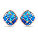 Solitaire Stud Earring Cushion Shape Lab Created Opal 925 Sterling Silver (13mm)