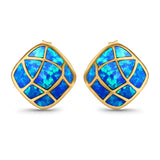Solitaire Stud Earring Cushion Shape Lab Created Opal 925 Sterling Silver (13mm)