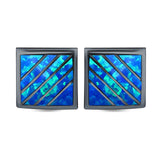 Stud Earring Square Shape Lab Created Opal 925 Sterling Silver (13mm)