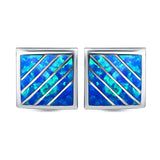 Stud Earring Square Shape Lab Created Opal 925 Sterling Silver (13mm)