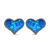 Heart Stud Earrings Created Opal 925 Sterling Silver (10mm)