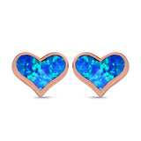 Heart Stud Earrings Created Opal 925 Sterling Silver (10mm)