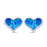 Heart Stud Earrings Created Opal 925 Sterling Silver (10mm)