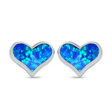Heart Stud Earrings Created Opal 925 Sterling Silver (10mm)