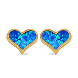 Heart Stud Earrings Created Opal 925 Sterling Silver (10mm)
