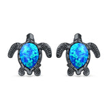 Turtle Stud Earrings Created Opal 925 Sterling Silver (14mm)