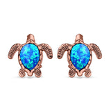 Turtle Stud Earrings Created Opal 925 Sterling Silver (14mm)