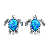 Turtle Stud Earrings Created Opal 925 Sterling Silver (14mm)