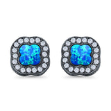 Halo Stud Earring Lab Created Opal Simulated CZ 925 Sterling Silver (11mm)