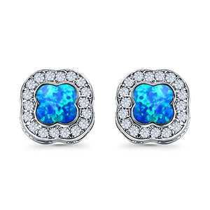 Halo Stud Earring Lab Created Opal Simulated CZ 925 Sterling Silver (11mm)