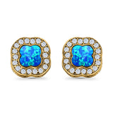Halo Stud Earring Lab Created Opal Simulated CZ 925 Sterling Silver (11mm)