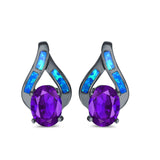 Stud Earrings Created Opal Simulated Amethyst CZ 925 Sterling Silver (16mm)