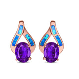 Stud Earrings Created Opal Simulated Amethyst CZ 925 Sterling Silver (16mm)