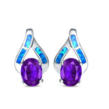 Stud Earrings Created Opal Simulated Amethyst CZ 925 Sterling Silver (16mm)