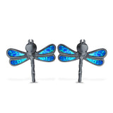 Dragonfly Stud Earring Created Blue Opal Simulated CZ 925 Sterling Silver (16mm)