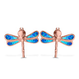 Dragonfly Stud Earring Created Blue Opal Simulated CZ 925 Sterling Silver (16mm)