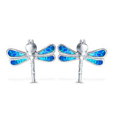 Dragonfly Stud Earring Created Blue Opal Simulated CZ 925 Sterling Silver (16mm)