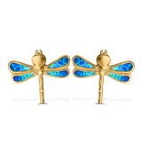 Dragonfly Stud Earring Created Blue Opal Simulated CZ 925 Sterling Silver (16mm)