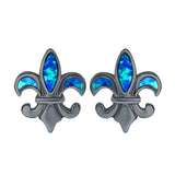 Fleur de lis Stud Earring Lab Created Opal 925 Sterling Silver (16mm)