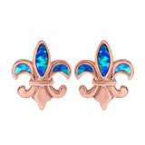 Fleur de lis Stud Earring Lab Created Opal 925 Sterling Silver (16mm)