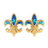 Fleur de lis Stud Earring Lab Created Opal 925 Sterling Silver (16mm)