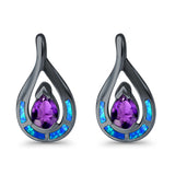 Stud Earrings Created Opal Simulated Amethyst CZ 925 Sterling Silver (20mm)