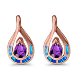 Stud Earrings Created Opal Simulated Amethyst CZ 925 Sterling Silver (20mm)