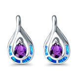 Stud Earrings Created Opal Simulated Amethyst CZ 925 Sterling Silver (20mm)