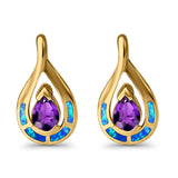 Stud Earrings Created Opal Simulated Amethyst CZ 925 Sterling Silver (20mm)