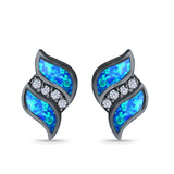 Stud Earring Lab Created Opal Simulated CZ 925 Sterling Silver (14mm)