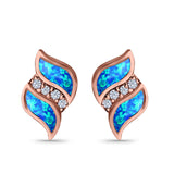 Stud Earring Lab Created Opal Simulated CZ 925 Sterling Silver (14mm)