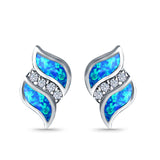 Stud Earring Lab Created Opal Simulated CZ 925 Sterling Silver (14mm)