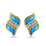 Stud Earring Lab Created Opal Simulated CZ 925 Sterling Silver (14mm)