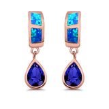 Pear Stud Earrings Lab Created Opal Simulated Blue Sapphire CZ 925 Sterling Silver (23mm)