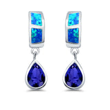 Pear Stud Earrings Lab Created Opal Simulated Blue Sapphire CZ 925 Sterling Silver (23mm)