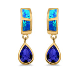 Pear Stud Earrings Lab Created Opal Simulated Blue Sapphire CZ 925 Sterling Silver (23mm)