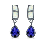 Pear Stud Earrings Lab Created Opal Simulated Blue Sapphire CZ 925 Sterling Silver (23mm)
