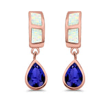 Pear Stud Earrings Lab Created Opal Simulated Blue Sapphire CZ 925 Sterling Silver (23mm)