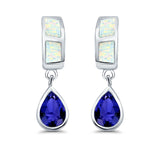 Pear Stud Earrings Lab Created Opal Simulated Blue Sapphire CZ 925 Sterling Silver (23mm)
