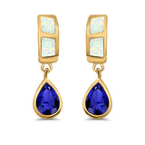 Pear Stud Earrings Lab Created Opal Simulated Blue Sapphire CZ 925 Sterling Silver (23mm)