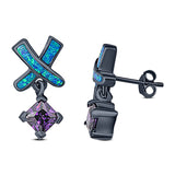 New Design Cross Stud Earring Created Opal Princess Simulated Amethyst CZ 925 Sterling Silver (20mm)