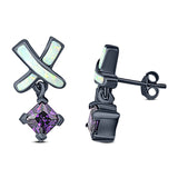 New Design Cross Stud Earring Created Opal Princess Simulated Amethyst CZ 925 Sterling Silver (20mm)