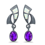 Stud Earrings Lab Created Opal Oval Simulated Amethyst 925 Sterling Silver (24mm)