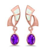 Stud Earrings Lab Created Opal Oval Simulated Amethyst 925 Sterling Silver (24mm)