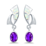 Stud Earrings Lab Created Opal Oval Simulated Amethyst 925 Sterling Silver (24mm)
