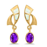Stud Earrings Lab Created Opal Oval Simulated Amethyst 925 Sterling Silver (24mm)