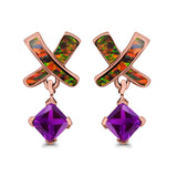 X CrissCross Stud Earrings Created Opal Simulated Amethyst CZ 925 Sterling Silver (20mm)