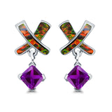 X CrissCross Stud Earrings Created Opal  Amethyst CZ 925 Sterling Silver (20mm)