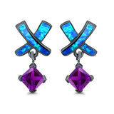 X CrissCross Stud Earrings Created Opal  Amethyst CZ 925 Sterling Silver (20mm)